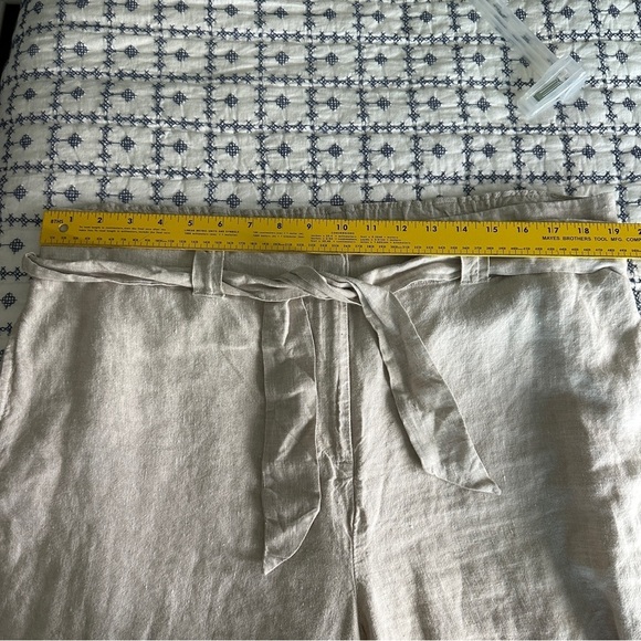 Chicos Size 3 16R Belted Linen Crop Pants Beige Tan Lightweight Breathable Beach - Picture 8 of 12